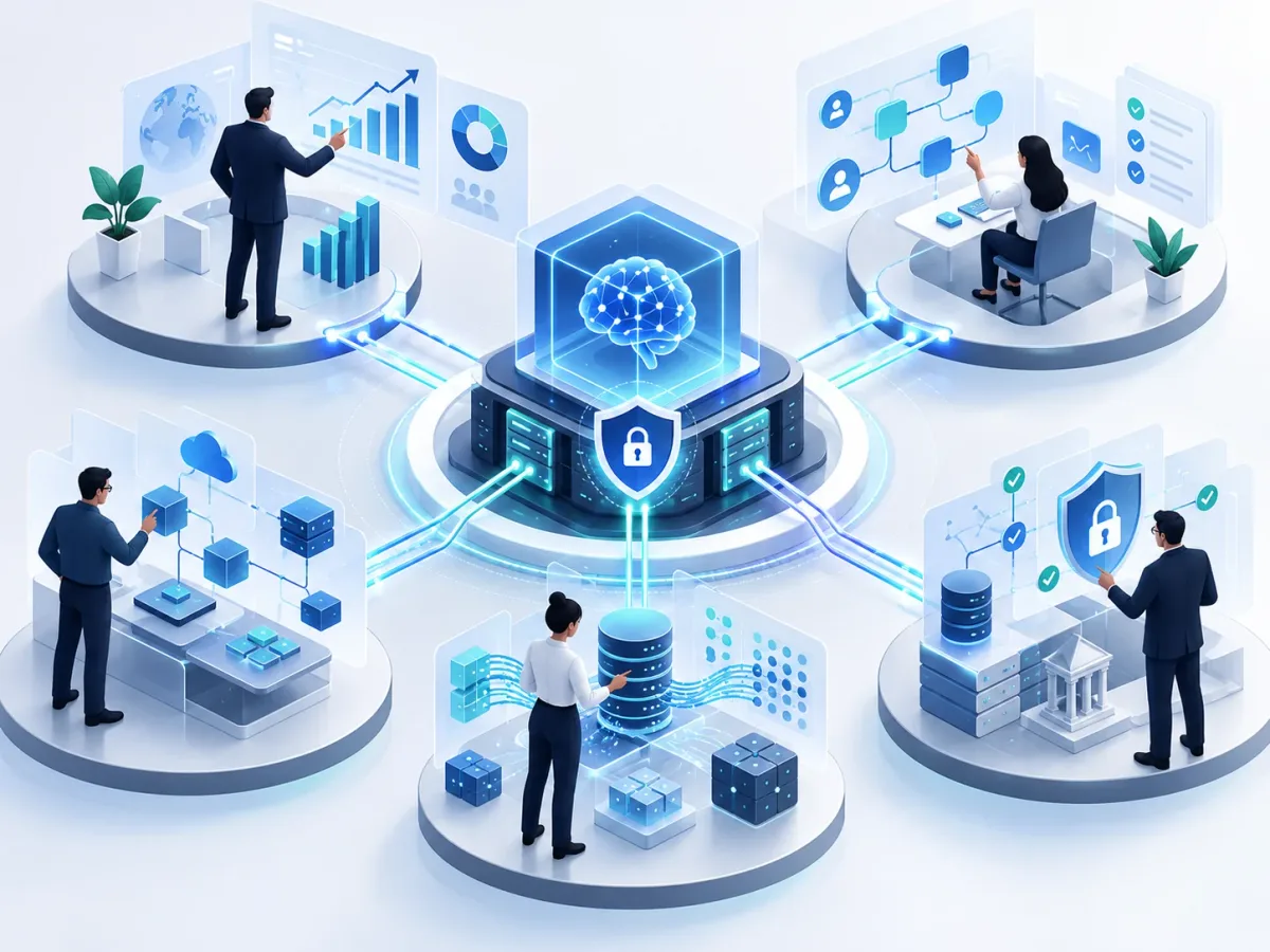 Business priorities, workflows, infrastructure, data and governance connected around private AI