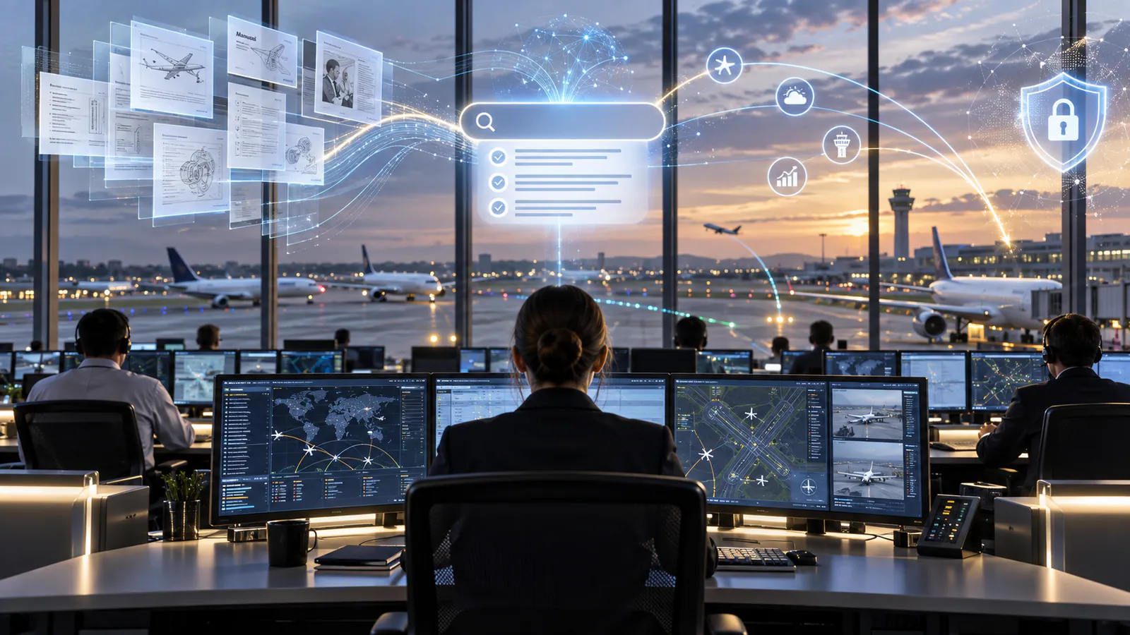 Airline operations center using secure retrieval across approved manuals and operational knowledge