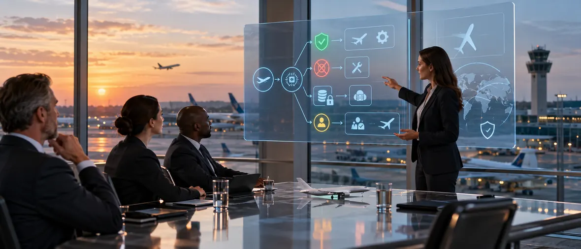 Airline team discussing approval boundaries for AI-supported workflows