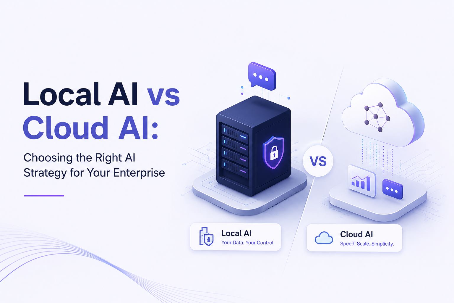 Local AI vs Cloud AI enterprise strategy infographic showing controlled local infrastructure and cloud AI options