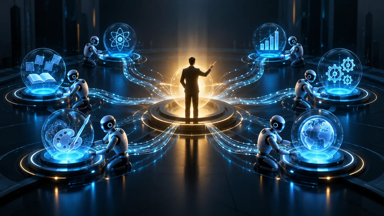 Human directing AI assistants across research, knowledge and business tasks